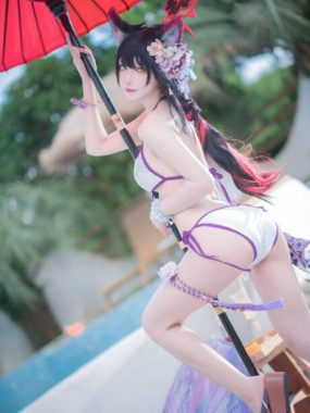阿包也是兔娘cos图包合集，狐坂若藻COS，妖狐水着造型带来夏日视觉盛宴